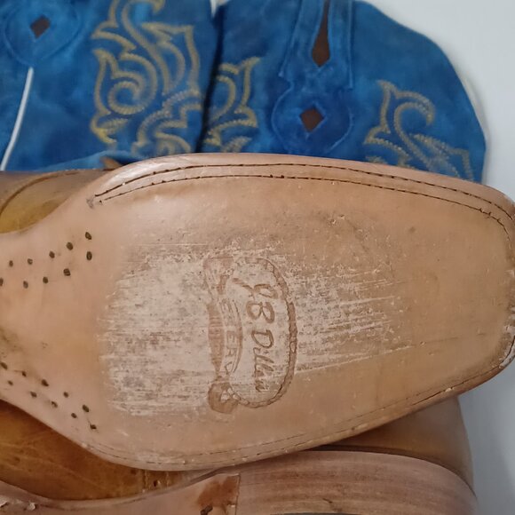 Vintage J.B. Dillon Reserve Cowboy Boots Mens 11.5EE Tan/Blue Rodeo Rancher 2004 - Picture 10 of 14